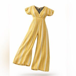 Lulu's Vacation  Bae Yellow Striped  Cropped Jumpsuit Medium